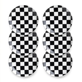 Euisail Black and White Checkered Small Dessert Plates Set of 6-6 Inch Ceramic Plates, Microwave & Dishwasher Safe, Minimalist Decorative Platters for Desserts