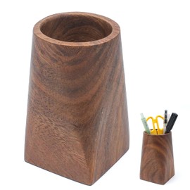 Wood Pen Holder For Desk, Pencil Cup Whole Piece Black Walnut Wooden Organizer Caddy Stand, Durable Vintage Rustic Box For Desktop Men Supplies Accessories Stationery Makeup Brushes Offices Decoration
