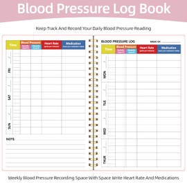Blood Pressure Log Book - Daily Log for Tracking & Monitoring Blood Pressure & Heart Rate & Medication at Home, 5.9" x 8.6", Blood Pressure Health, Pink