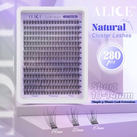 ALICE Natural Lash Clusters Wispy Lash Extensions Short 10-14mm DIY Cluster Eyelash Extension C Curl 280pcs Soft Thin Band Individual Lashes by ALICE