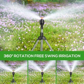 Rotating Tripod Sprinkler, Sprinklers for Lawn Garden Yard, 360 Degree Large Area Automatic Double-Sided Coverage, Telescoping Water Sprinkler with Metal Tripod Base