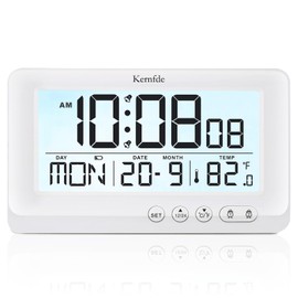 Kernfde Travel Alarm Clock Battery Powered,Alarm Clocks for Bedrooms,Small Digital Clock with Backlight, 2 Alarms, Snooze, Temperature, 12/24H,Suitable for Beside, Table, Desk(White)
