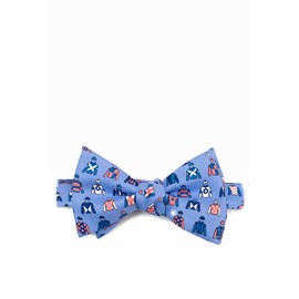 Men's 100% Silk Light Blue Horse Racing Derby Day Novelty Self Tie Bow Tie