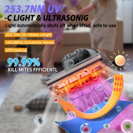 Mattress Vacuum Cleaner,16Kpa Suction,HEPA Filter 254nm & Ultrasonic,140°F Heat,UV-C Light & 720,000 RPM/Min Brushroll Rotation,Handheld Bed Vacuums for Bed, Sofa, Couch, Crib (Corded, 500W)