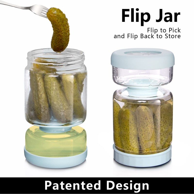 WhiteRhino Glass Pickle Jar with Strainer Flip,34oz Pickle Container,Hourglass Pickle
