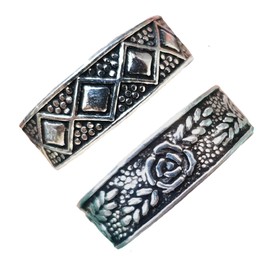 925 Sterling Silver Set 2 Toe Ring Knuckle Ring Adjustable Comfort Open Size (Model 1)