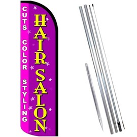 Vista Products Hair Salon (Cuts, Color, Styling) Windless Feather Banner Flag Kit (Flag, Pole, & Ground Mt)