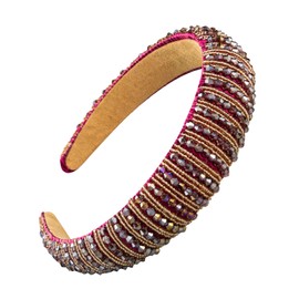YFKEJI Headbands for Women, Beads Headband for Thick Hair, Bejewelled Hairband, Glitter Hair Hoops, Accessories for Girls Fashion, Multi-colored, Red(A#)