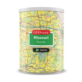 Geotoys Missouri Mini State Puzzle – 100 Piece Puzzles for Kids and Adults in Portable Can, 13" x 10" Educational Travel Puzzle for Ages 7 and Up – Mini Puzzles to Learn & Explore Geography