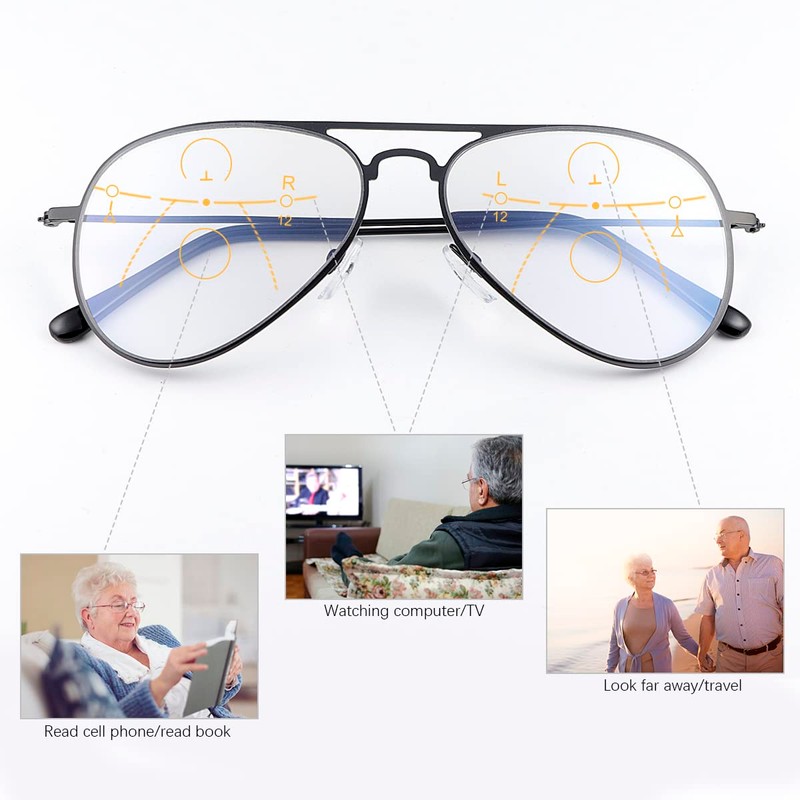 PEEPAI Photochromic Progressive Multifocus Reading Glasses UV400 Aviator Sun Readers