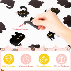 MALLMALL6 24Pcs Cute Black Cat Fridge Magnets, Gift for Cat Lover, Funny Refrigerator Magnetic Sticker Decor Accessories with Flower Bread Fish for Home Kitchen Office Locker Mailbox Door