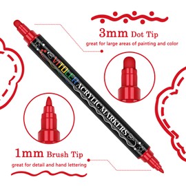 Vitoler Acrylic Paint Markers,18pcs Paint Pens, Acrylic Markers Sets With Brush Tip and Dot Tip for Kids Rocks Wood, Art Supplies