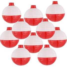 YUNXUAN Fishing Bobber Decorations Red and White Hanging Paper Lanterns for Fishing Birthday Party Decorations Ocean Themed Under The Sea Party Supplies Pack of 10