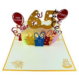 iGifts And Cards Happy 65th Birthday With Lots of Presents 3D Pop Up Greeting Card - Sixty-Five, Awesome, Unique, Special Occasion, Celebration, Husband, Wife, Best Friend, Congratulations
