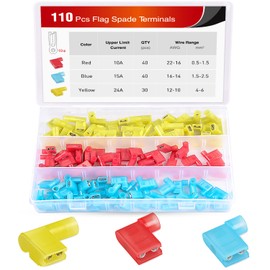 Nilight 50047R 110pcs Nylon Flag Spade Female Insulated Quick Disconnects 22-18 16-14 12-10 Gauge Flag Spade Electrical Crimp Terminals Connector Assortment Set