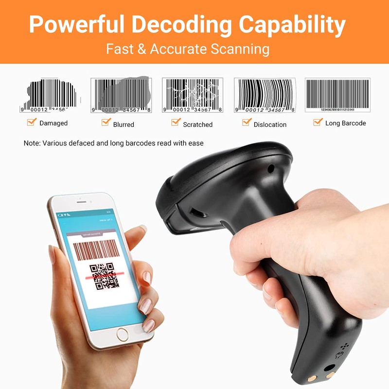 Tera 1D 2D QR Wireless Barcode Scanner with USB Charging