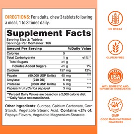 Vitamin World Papaya Enzymes Chewable 500 Tablets - Papain, Amylase & Protease for Digestion & Nutrient Absorption, Papaya Flavor, Gluten Free