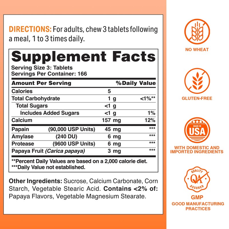 Vitamin World Papaya Enzymes Chewable 500 Tablets - Papain, Amylase