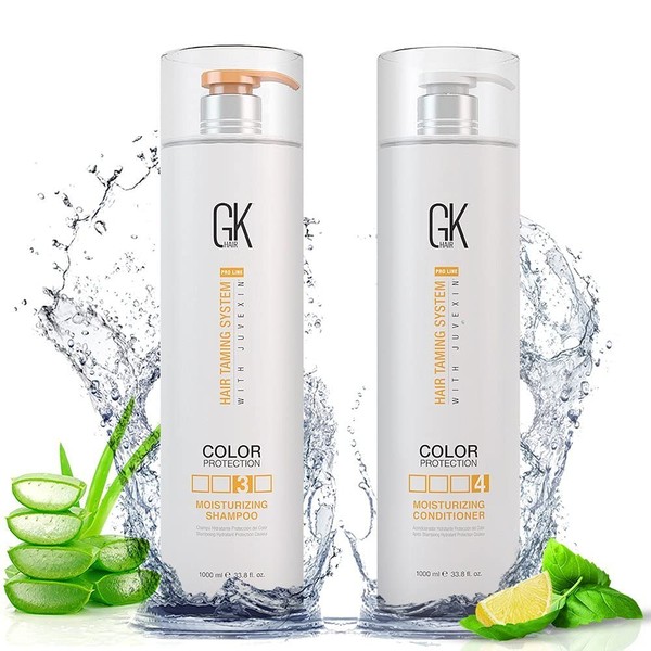 GK HAIR Global Keratin Moisturizing Shampoo and Conditioner Sets (33.8 Fl Oz/1000ml) for Color Treated Hair - Daily Use Cleansing Dry to Normal Sulfate Paraben-Free - All Hair Types for Men and Women