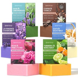 Natural Soap Bar Gift Set, Oatmeal Goat Milk, Turmeric, Lavender & Rose Soaps, Organic Essential Oil, Gentle Cleansing, Hydrat, Face & Body Soap, Gift for Women, Birthday Gifts, Valentine's Day Gifts