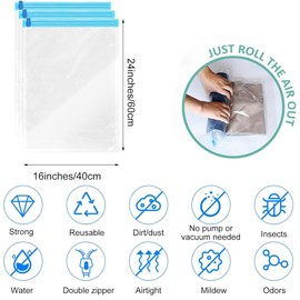 iDopick 8 Pack Compression Bags for Travel,Cream Roll Up Space Saver Bags Reusable Seal Clothes Bags,No Pump Needed Vacuum Storage Bags for Luggage, Suitcase, Backpack, Travel Essentials (40x60cm)