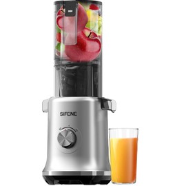 SiFENE Whole Fruits Cold Press Juicer Machines, 4.3 inch and 110mm Powerful Wide Mouth Slow Masticating Juicer (Gray)