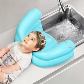 Cehim Inflatable Shampoo Basin for Kids - Hair Washing Basin for Children,Teens,Toddler With Neck Support, Portable Shampoo Bowl for use In Bed,on Bathtub,On Floor,or Sink,Tear-Free Rins (Blue)
