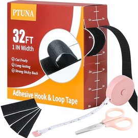 32Ft *1 Inch Hook and Loop Tape with Adhesive Back, Heavy Duty Double Sided Adhesive Strips, Strong Sticky Strips Roll for Home/Office/School/Car, Black