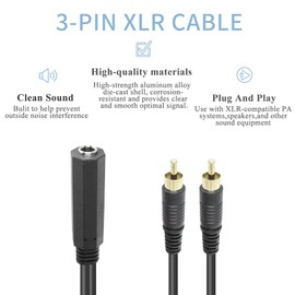 QIANRENON TRS 1/4 Female to Dual RCA Male Stereo Splitter Cable6.35mm Female to 2 RCA Mono Y Splitter Conversion Extension Audio Cable,for Mixer Amplifier KTV Equipment Audio,1m/3.2ft