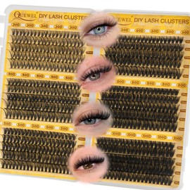 QUEWEL Cluster Lashes, 6 Styles, Pack of 600, Individual Eyelashes, 10-18 mm, Eyelash Extensions, Suitable for Beginners, Reusable Natural Make-Up, Even at Home (30+40+50+60+80+100)