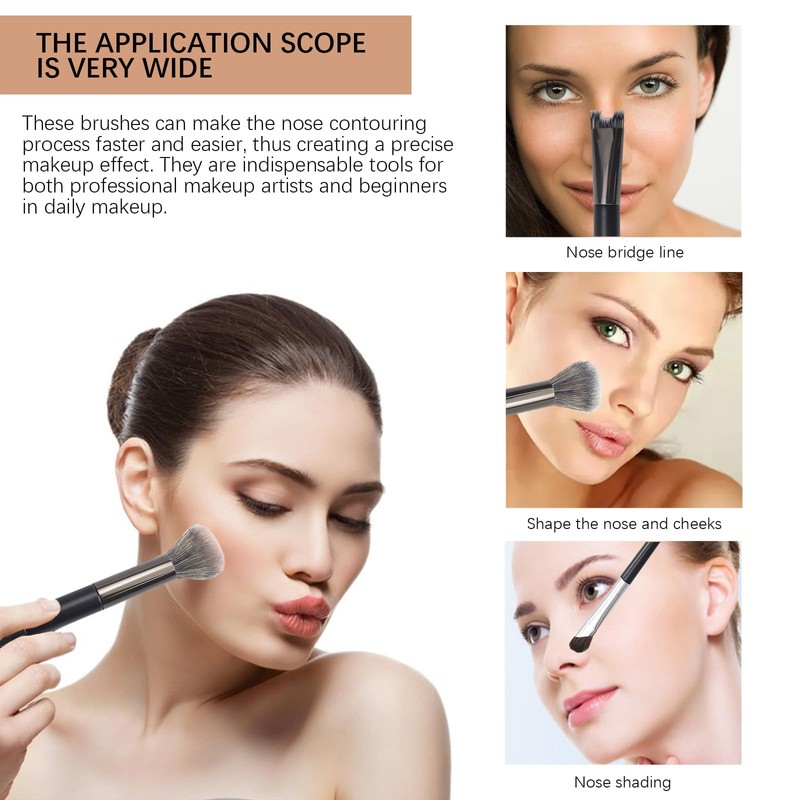2 Pcs Nose Contour Brushes, 2-in-1 U-shaped Fluffy brush Dual-End