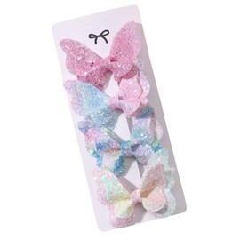 Glitter Butterfly Hair Clips, 4-Pack, Pastel Rainbow, Pink, Blue and Purple Sparkle Bow Clips (Rainbow)