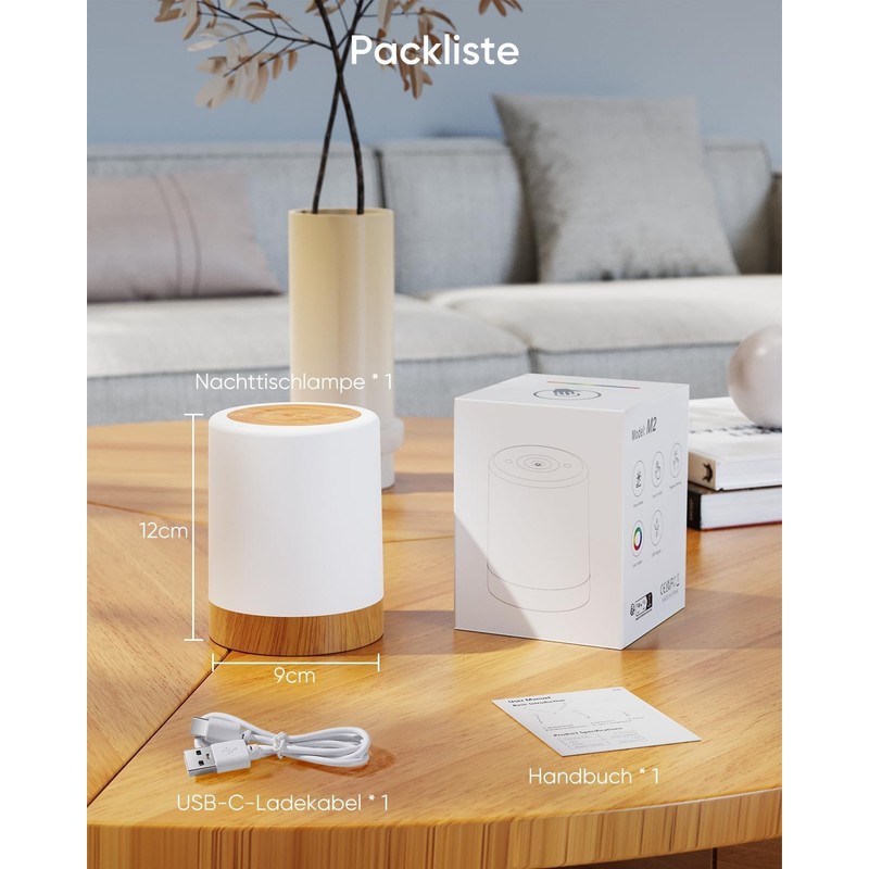 Bonsery LED Bedside Lamp Touch Dimmable with 256 RGB Colours