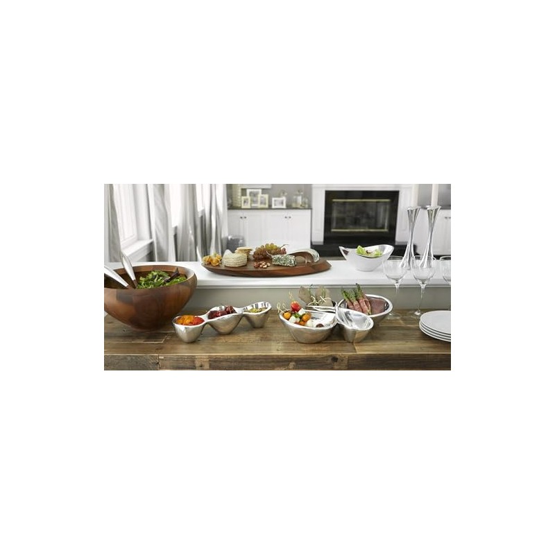 Nambé Triple Condiment Server – Alloy Trio Dish for Sauces,