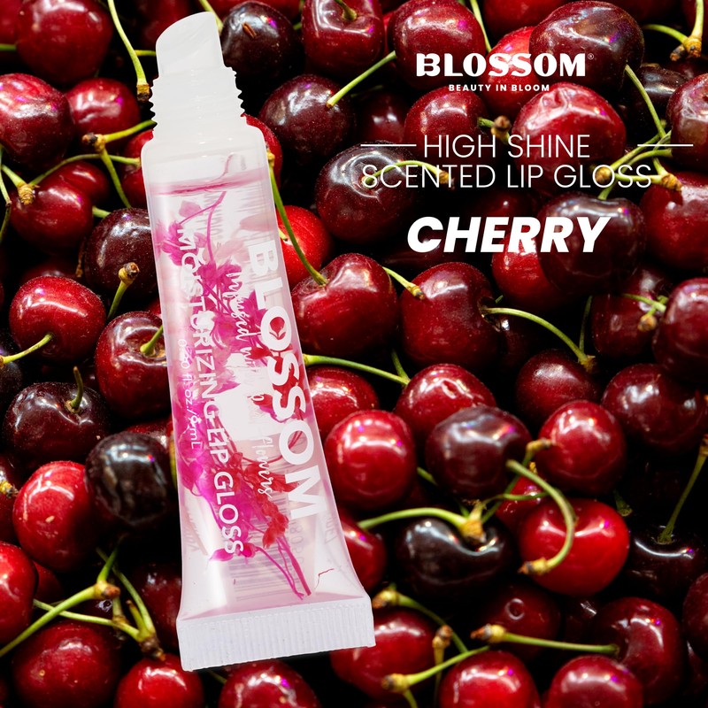 Blossom Lip Gloss Tubes, Cherry Scented Thick Clear High Shine