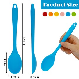 6 Pieces Small Silicone Spoons, Multicolored Nonstick Kitchen Spoons for Cooking, Baking, Stirring, Heat Resistant, Easy to Clean (Red, Blue, Pink, Orange, Yellow, Green)
