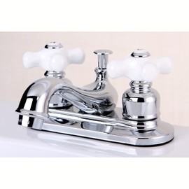 Kingston Brass KB601PX Restoration 4-Inch Centerset Lavatory Faucet with Porcelain Cross Handle, Polished Chrome