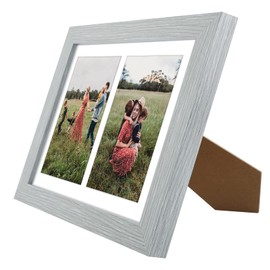 Golden State Art, Set of 2, 8.5x11 Grey Wooden Picture Frame - White Mat for 2-5x7 Photos or 8.5x11 Certificate Without Mat - Real Glass - Easel Stand for Landscape/Portrait Table Display