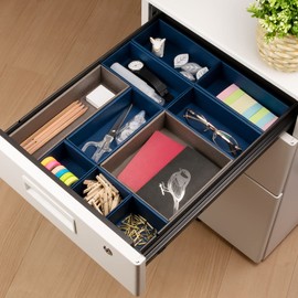 yamapac SHIKI® Deep Drawer Organizer Tray, Set of 10 Combinations (Navy x Taupe)