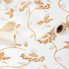 RAY STAR Shelf Liner, 18 Inch x 8 Feet Non Adhesive Golden Leaves Floral Kitchen Cabinet Liner for Pantry Drawer Vanity, Strong Grip Non Slip Waterproof, Shelf Liners for Kitchen Cabinets Cupboard