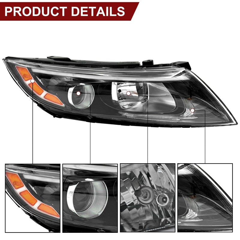 YOOCOO Headlight Assembly Compatible with 2014 2015 Kia Optima Halogen