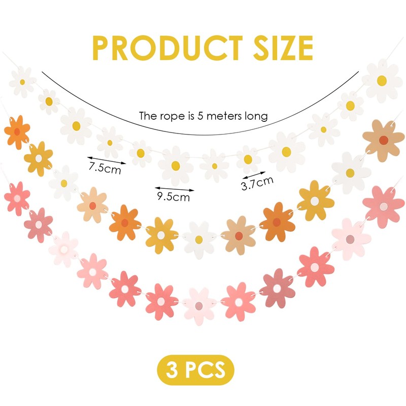 4 Daisy Pull Flags, Banner Decoration, Flower Pull Flag Decoration,