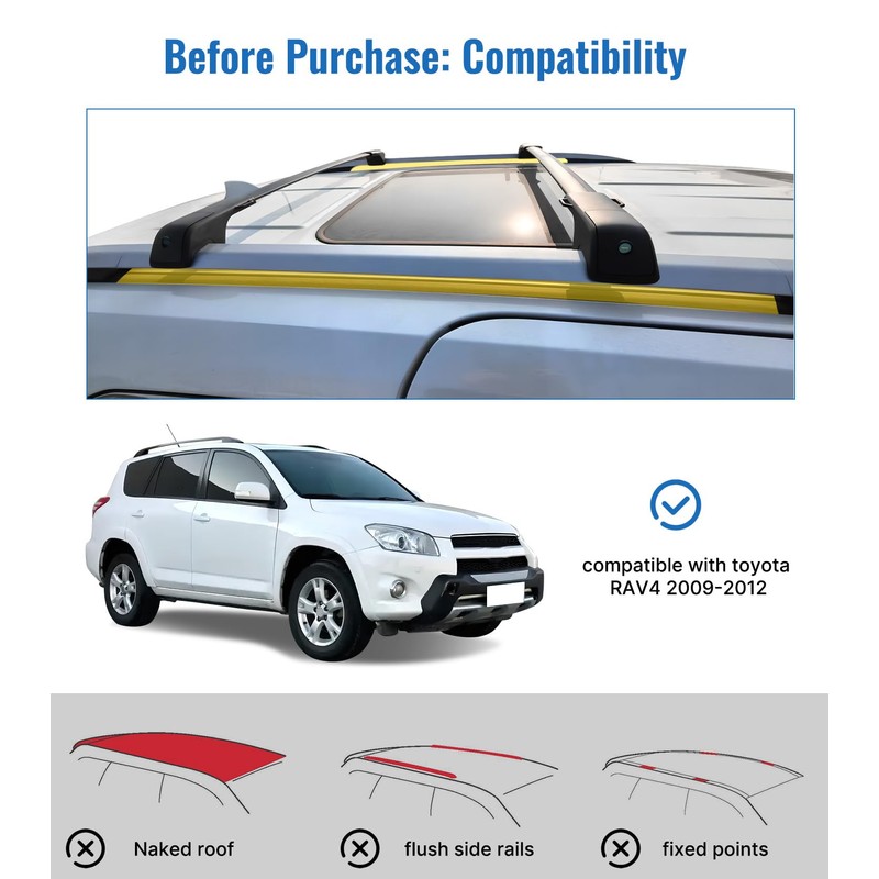 SNIXWOO Fits 2009-2012 Toyota RAV4, Upgrade 260 LBS Lockable Roof