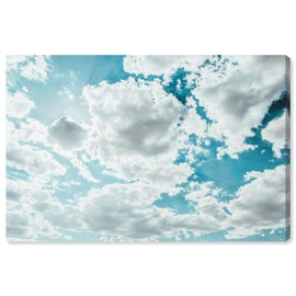 Wynwood Studio Nature and Landscape Contemporary Sunny Clouds Canvas Wall Art Clear Sky Living Room Bedroom and Bathroom Home Decor 24x16 Blue and White