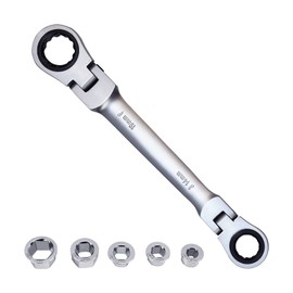 LOSCHEN]180°Flex-Head Ratcheting Combination Wrench Set 7-in-1 Double Box End Ratchet Spanner with 8, 10, 12, 13,14,17,19mm, Metric Wrench, Chrome-Plated CV Steel