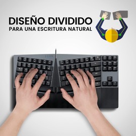 Perixx PERIBOARD-335BL ES Teclado ergonómico mecánico compacto con Cable - Tenkeyless - Teclas Clicky Azules de perfil Bajo - Teclas programables - Layout QWERTY Español…