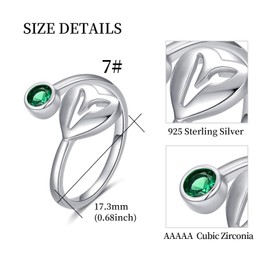 Vegan Rings for Women 925 Sterling Silver Green Symbol Open Rings for Vegetarian Women Vegan Gifts Adjustable Ring Size 8