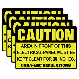 4 Pack Safety Signs"Caution Area in Front of This Electrical Panel Must Be Kept Clear for 36 Inches" Sign OSHA Labels 7" x 10" Self Adhesive Vinyl Do Not Block Electrical Panel Floor Decal Stickers