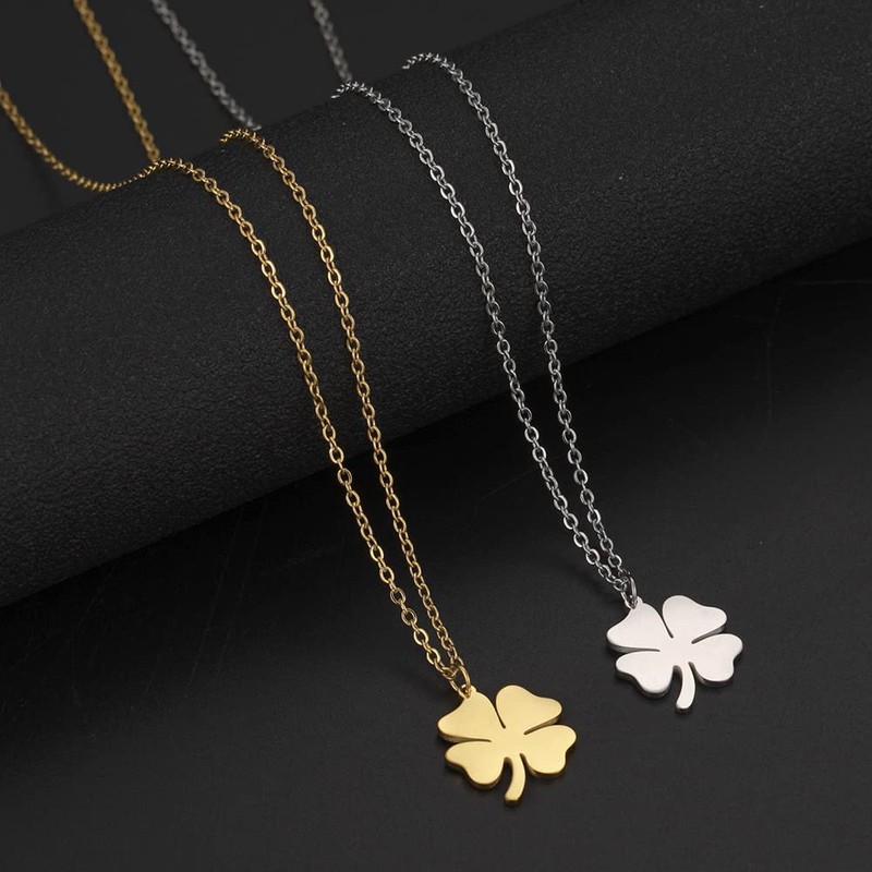 TEAMER Four Leaf Clover Necklace Irish Good Luck Shamrock Pendant
