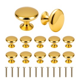 Syclishorn Pack of 12 Round Cabinet Knobs, Kitchen Knobs, Gold Polished Furniture Knobs with Screws, Modern Door Knob, Drawer Knob for Wardrobe, Drawers, 25 x 30 mm